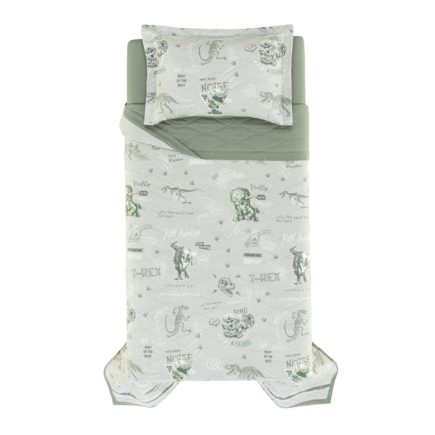 Kit Colcha Solteiro Infantil Karsten Jurassic Dupla Face 100% Algodão Percal 200 Fios c/ Porta Travesseiro (2 Peças)
