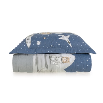 Kit Colcha Solteiro Infantil Karsten Lunar Dupla Face 100% Algodão Percal 200 Fios c/ Porta Travesseiro (2 Peças)