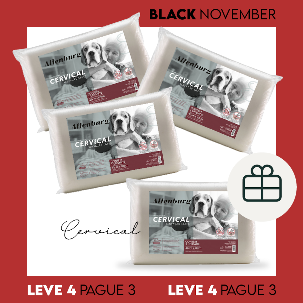 Kit com 4 Travesseiros Altenburg Cervical Anatômico Sensação Látex 48cm x 68cm