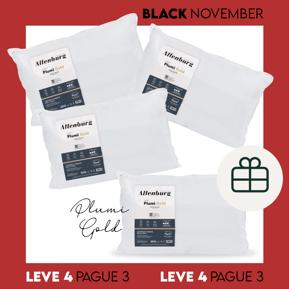 Kit com 4 Travesseiros Altenburg Plumi Gold 100% Algodão Percal 180 Fios Suporte Firme 50cm x 70cm