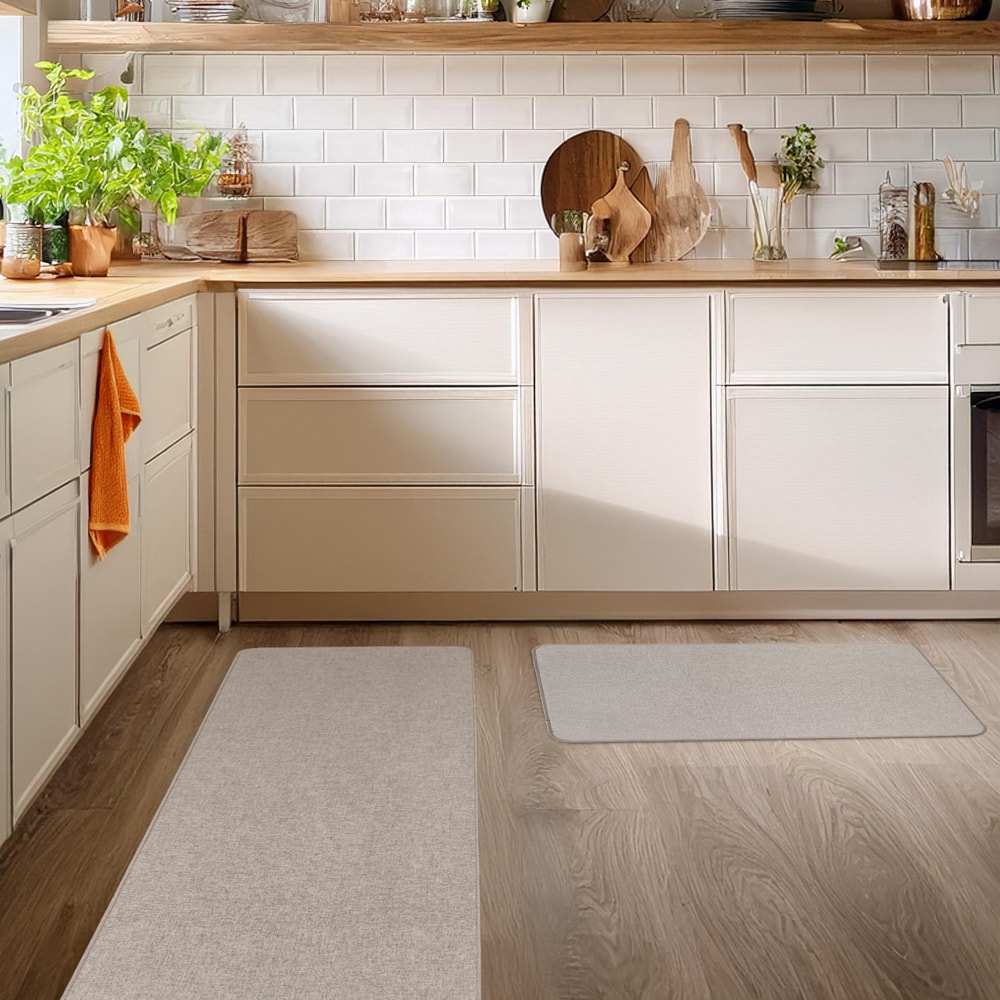 Kit Tapete para Cozinha 65cm + Passadeira 1,10m Estilo Linho Antiderrapante (2 peças)