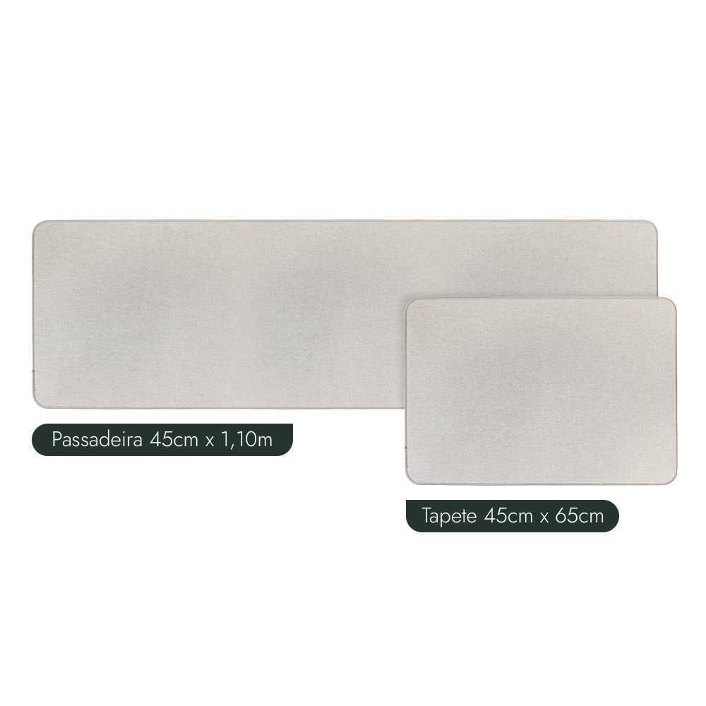 Kit Tapete para Cozinha 65cm + Passadeira 1,10m Estilo Linho Antiderrapante (2 peças)