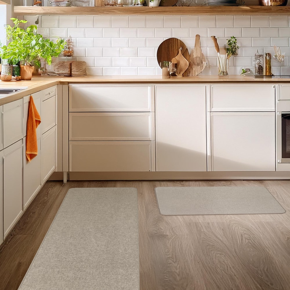Kit Tapete para Cozinha 65cm + Passadeira 1,60m Estilo Linho Antiderrapante (2 peças)