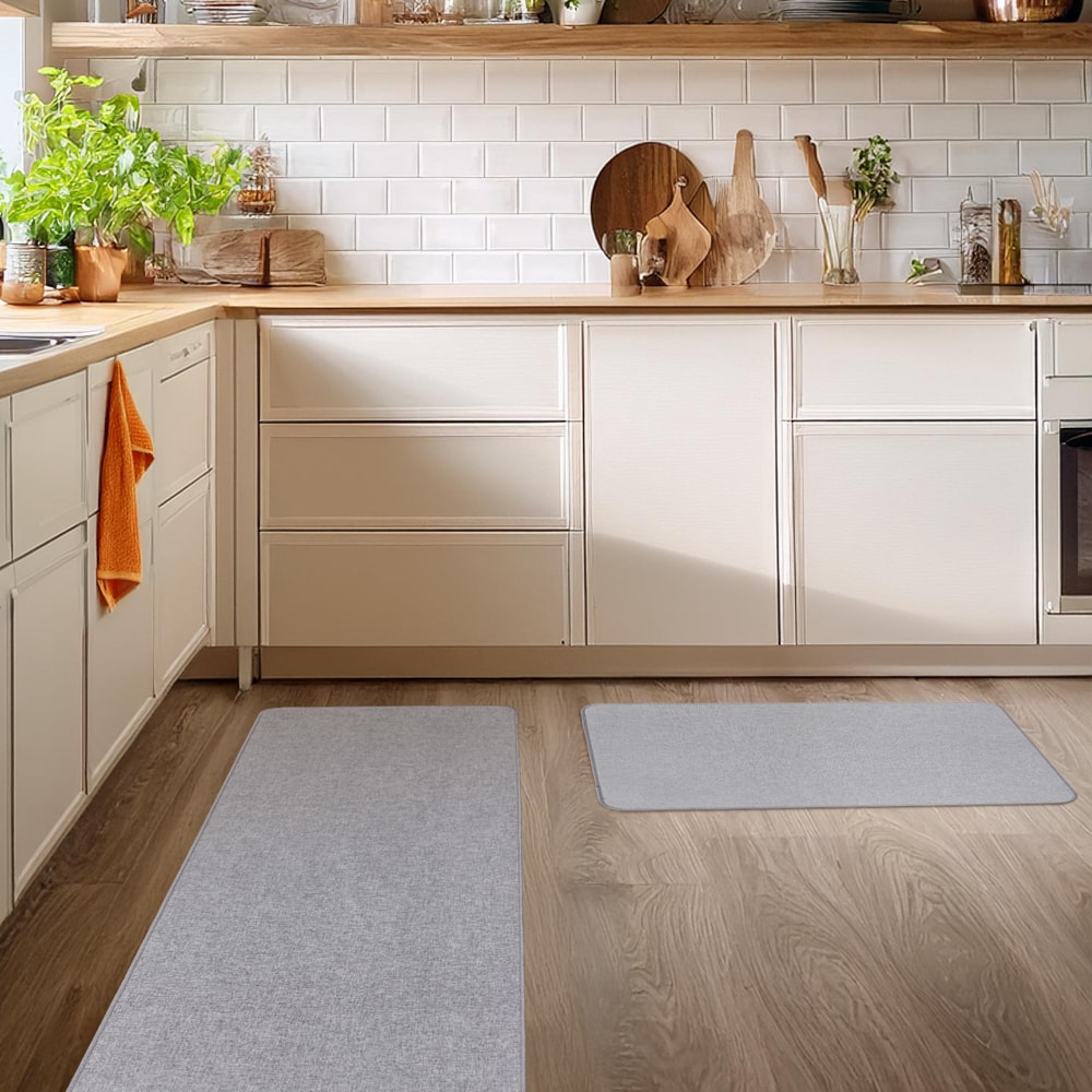 Kit Tapete para Cozinha 65cm + Passadeira 1,60m Estilo Linho Antiderrapante (2 peças)