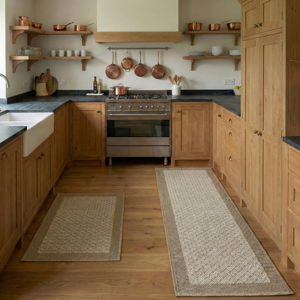 Kit Tapete para Cozinha 75cm + Passadeira 1,80m Antiderrapante Jacquard Bavaria (2 peças)