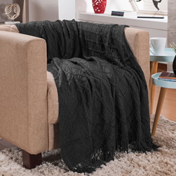 Manta Decorativa para Sofá Batillo com Franjas 1,25m x 1,50m