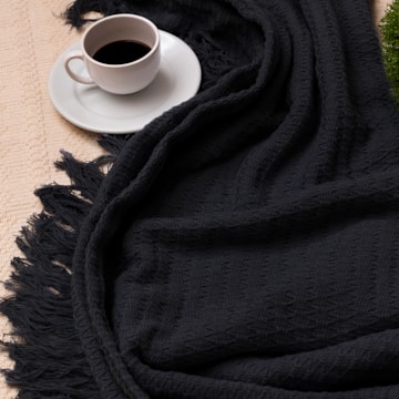 Manta Decorativa Para Sofá Favo de Mel com Franjas Algodão 1,30m x 1,80m