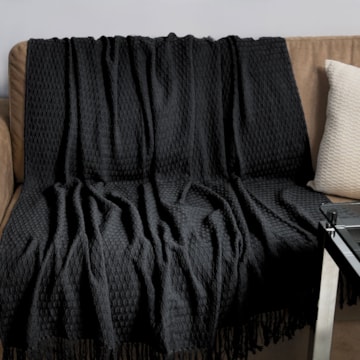 Manta Decorativa Para Sofá Favo de Mel com Franjas Algodão 1,30m x 1,80m