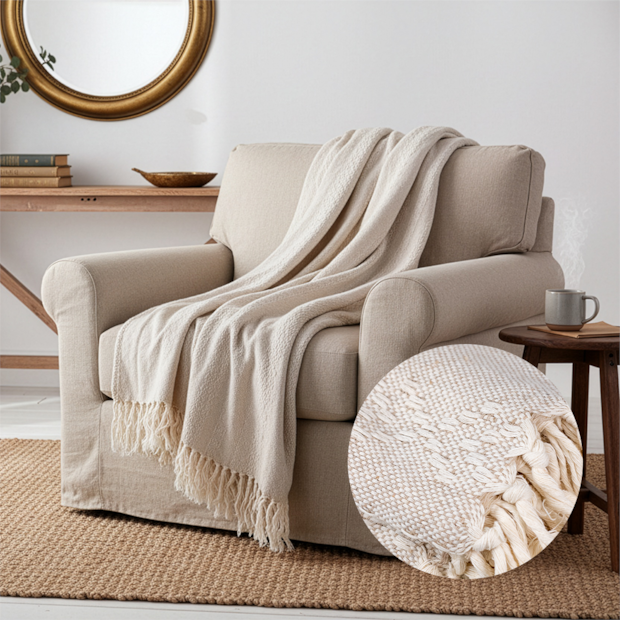 Manta Decorativa para Sofá Império 100% Algodão c/ Franjas 2,40m x 2,50m