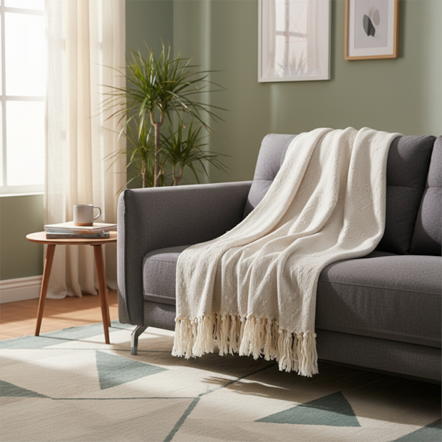 Manta Decorativa para Sofá Império 100% Algodão c/ Franjas 2,40m x 2,50m