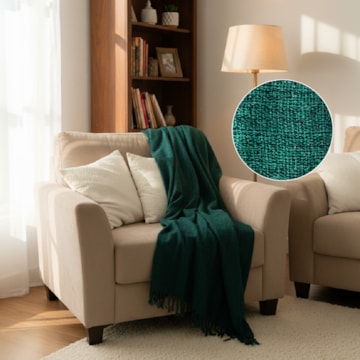 Manta Decorativa para Sofá Veneza 100% Algodão c/ Franjas 1,40m x 2,30m