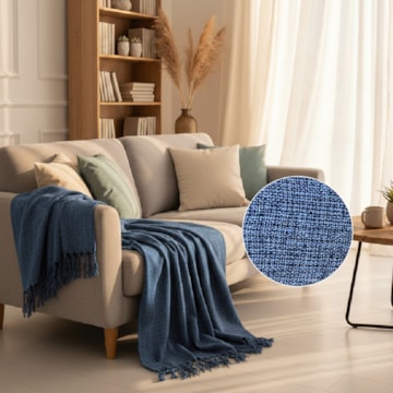 Manta Decorativa para Sofá Veneza 100% Algodão c/ Franjas 1,80m x 2,30m