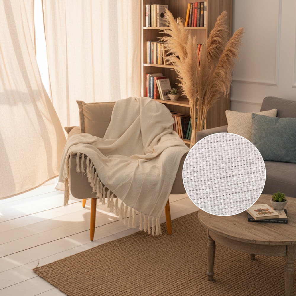 Manta Decorativa para Sofá Veneza 100% Algodão c/ Franjas 1,80m x 2,30m