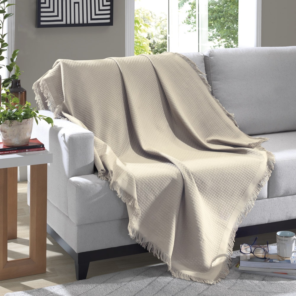 Manta Para Sofá Dohler Marrocos 100% Algodão C/ Franjas 1,50m X 1,20m