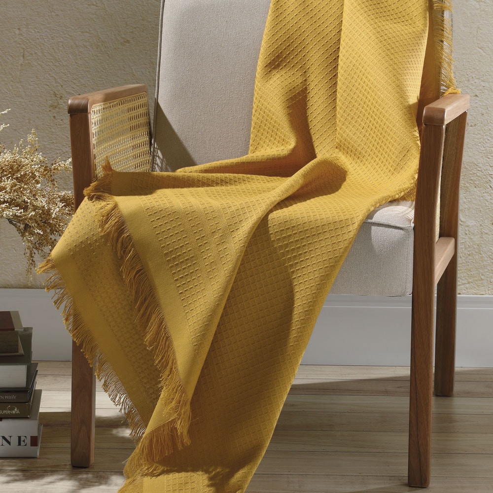 Manta Para Sofá Dohler Marrocos 100% Algodão C/ Franjas 1,50m X 1,20m