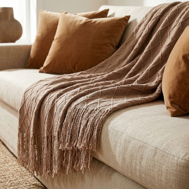 Manta Para Sofá Dohler Medina Tricot c/ Franjas 1,50m X 1,20m