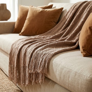 Manta Para Sofá Dohler Medina Tricot c/ Franjas 1,50m X 1,20m