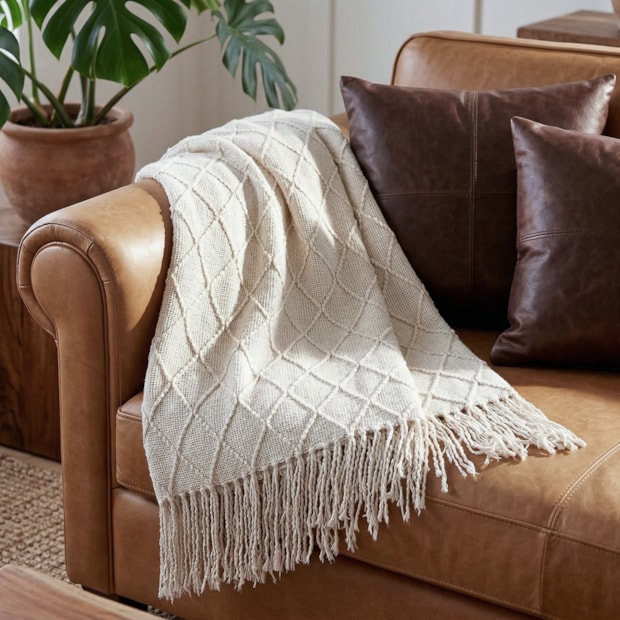 Manta Para Sofá Dohler Medina Tricot c/ Franjas 1,50m X 2,10m