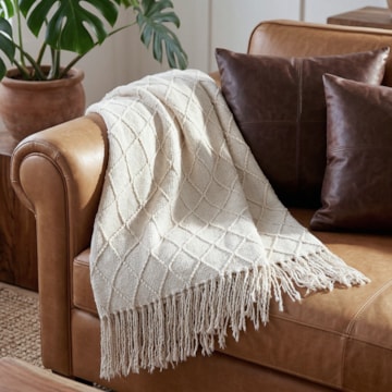 Manta Para Sofá Dohler Medina Tricot c/ Franjas 1,50m X 2,10m