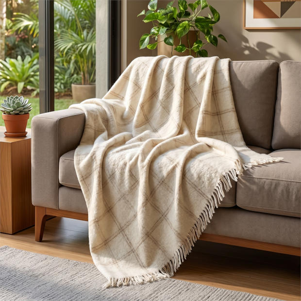 Manta Para Sofá Dohler Ragnar Flanelada Efeito Lã c/ Franjas 1,50m x 1,20m