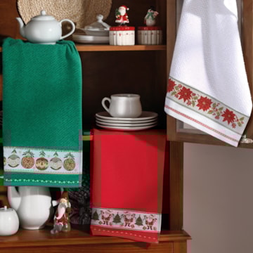 Pano de Copa Dohler Jacquard Vida Natal Papai Noel FJ-7646 - Gramatura: 340g/m²