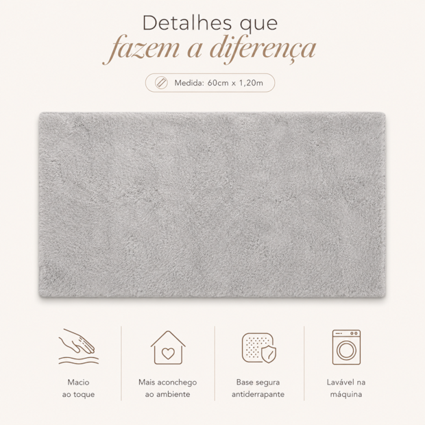 Tapete de Pelo Albany II Toque Macio Antiderrapante 60cm x 1,20m