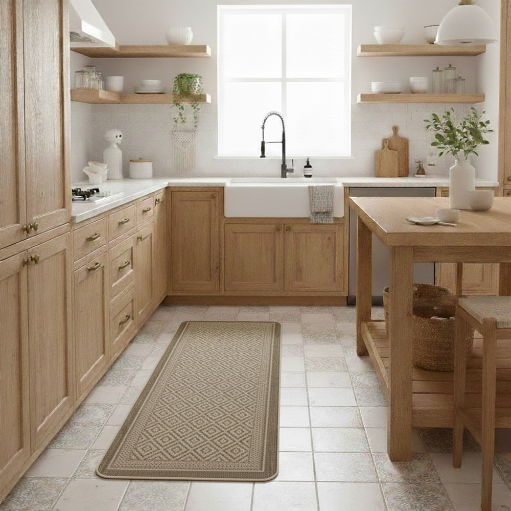 Tapete Para Cozinha Flex Geométrico Bege 006 Antiderrapante 50cm x 1,80m