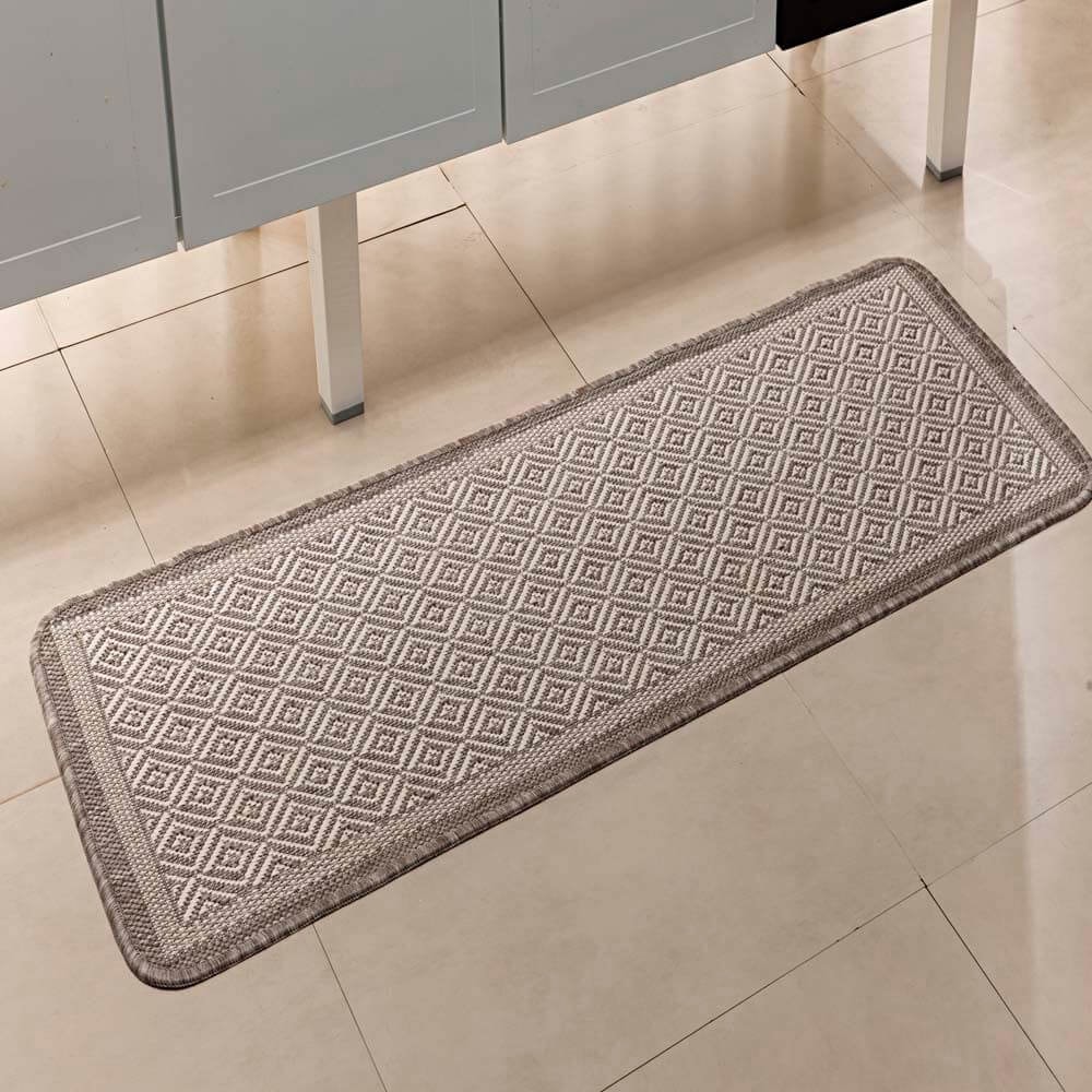 Tapete Para Cozinha Flex Geométrico Bege Antiderrapante 45cm x 1,20m