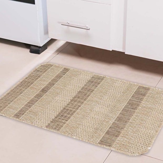 Tapete Para Cozinha Flex Listrado Bege 001 Antiderrapante 45cm x 67cm