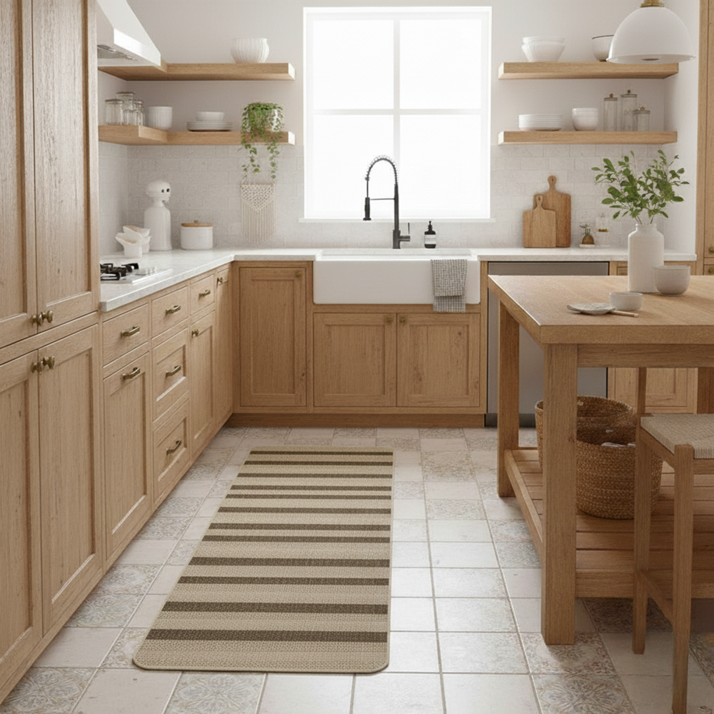 Tapete Para Cozinha Flex Listrado Bege 002 Antiderrapante 50cm x 1,80m