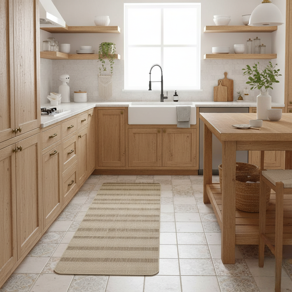 Tapete para Cozinha Passadeira Flex Listrado Bege 001 Antiderrapante 50cm x 1,80m