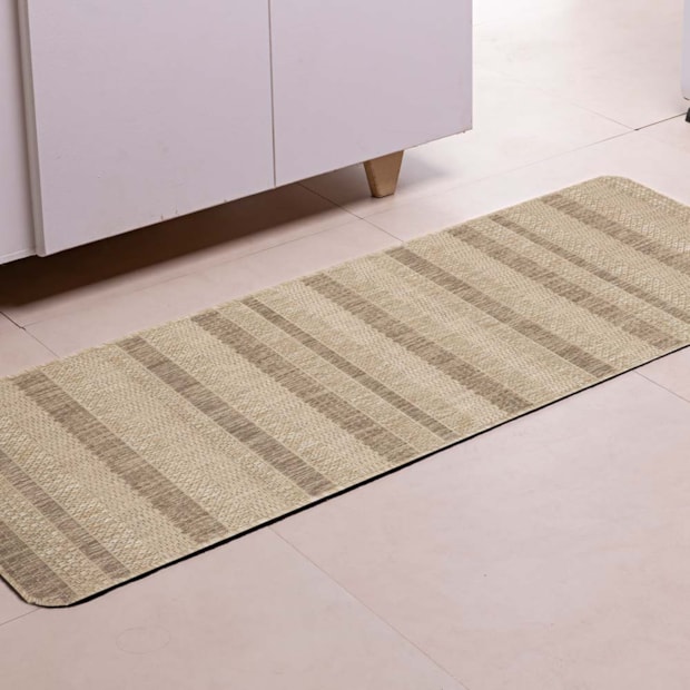 Tapete para Cozinha Passadeira Flex Listrado Bege 001 Antiderrapante 50cm x 1,80m