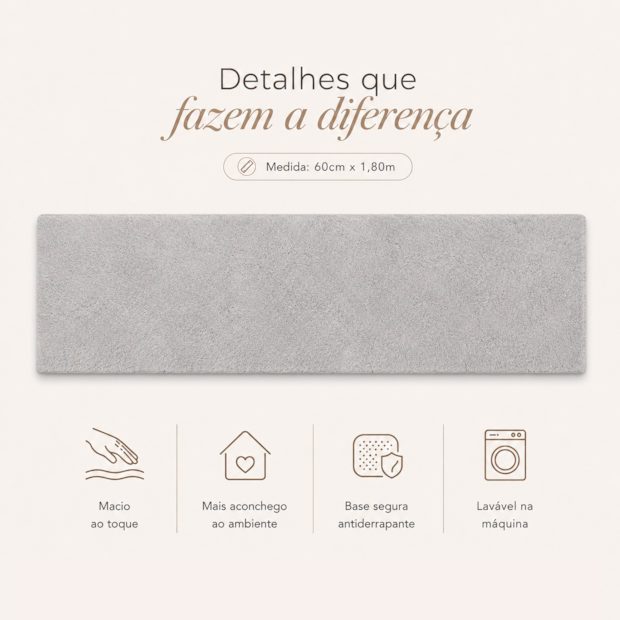 Tapete / Passadeira de Pelo Albany II Toque Macio Antiderrapante 60cm x 1,80m