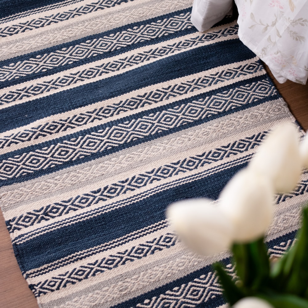 Tapete / Passadeira Indiano Kilim Chicago 100% Algodão Dupla Face 60cm x 1,80m