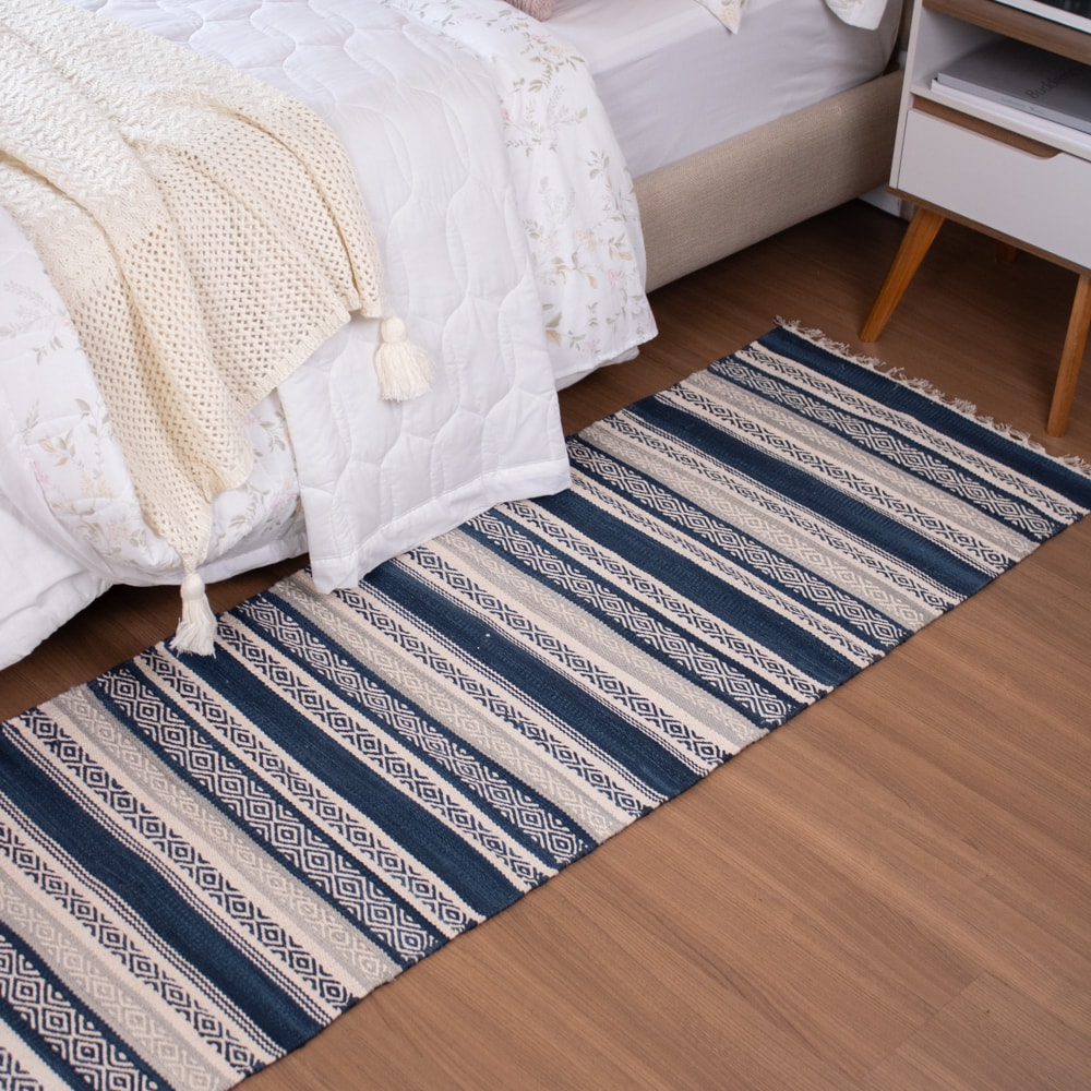 Tapete / Passadeira Indiano Kilim Chicago 100% Algodão Dupla Face 60cm x 1,80m