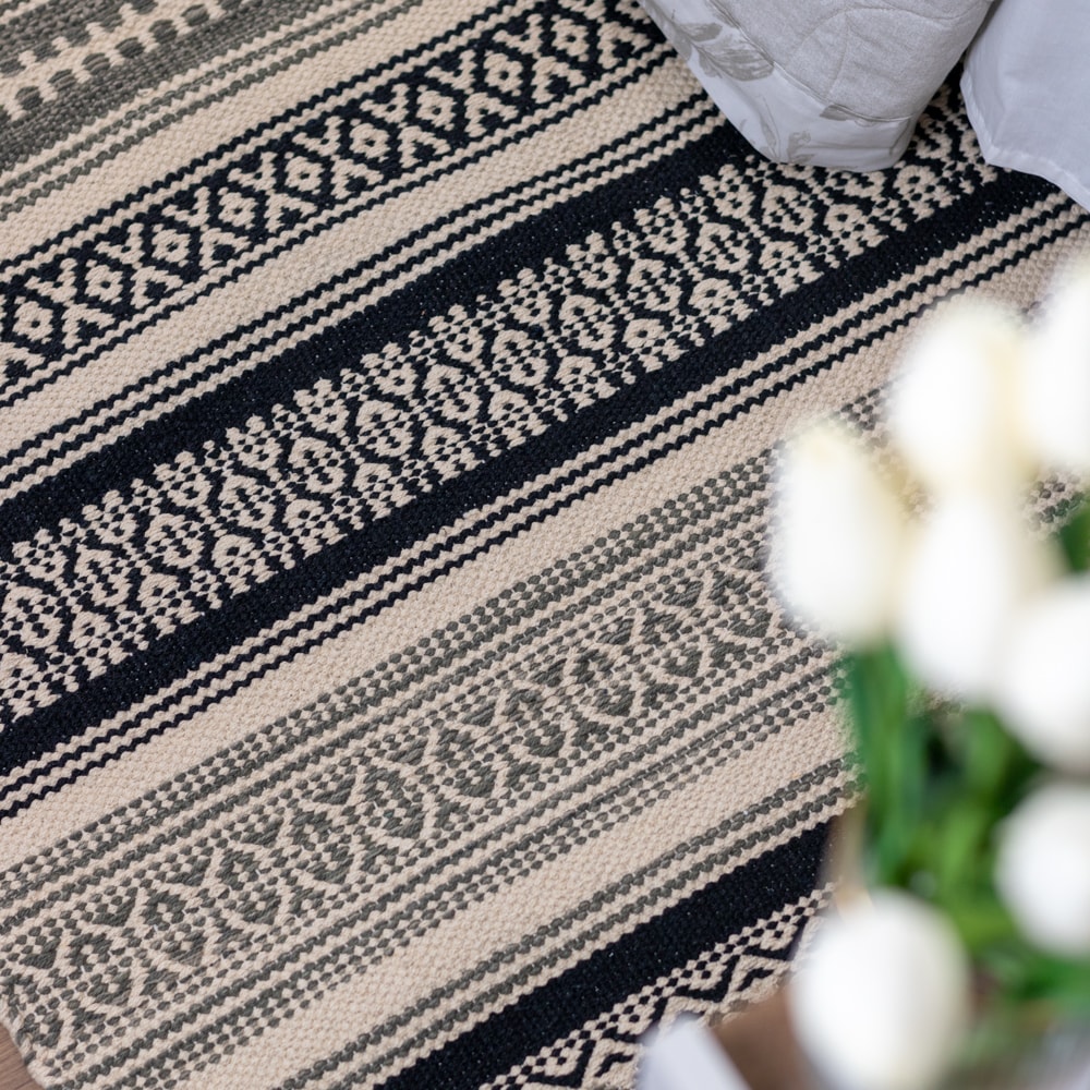 Tapete / Passadeira Indiano Kilim Chicago 100% Algodão Dupla Face 60cm x 1,80m