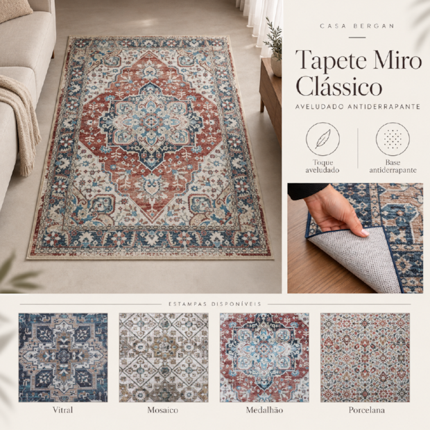 Tapete / Passadeira Miro Clássico Aveludado Antiderrapante 60cm x 1,20m
