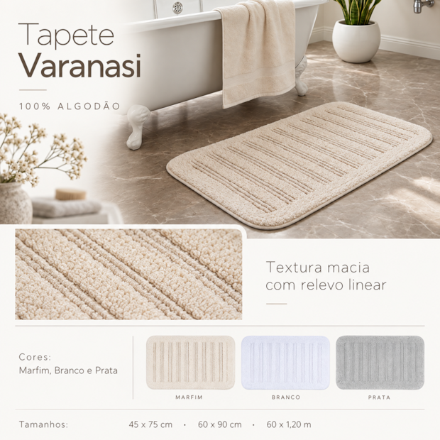 Tapete Varanasi Dupla Face 100% Algodão 60cm x 90cm