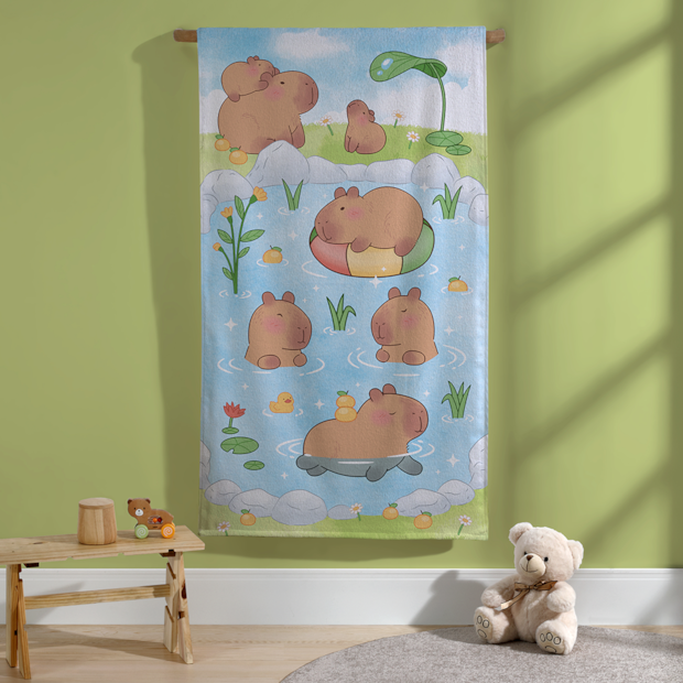 Toalha de Banho Infantil Dohler Capivara no Parque Aveludada 100% Algodão - Gramatura: 320g/m²