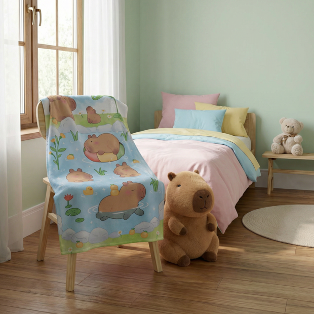 Toalha de Banho Infantil Dohler Capivara no Parque Aveludada 100% Algodão - Gramatura: 320g/m²