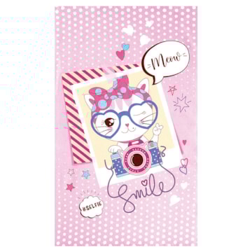 Toalha de Banho Infantil Dohler Meow Felpuda 100% Algodão - Gramatura: 335g/m²