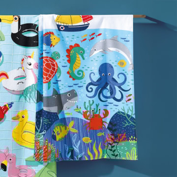 Toalha de Banho Infantil Dohler Sea Fun Felpuda 100% Algodão - Gramatura: 335g/m²