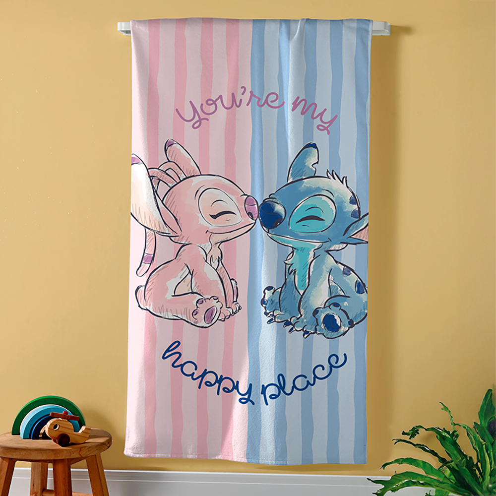 Toalha de Banho Infantil Dohler Stitch Happy Place Aveludada 100% Algodão - Gramatura: 320g/m²