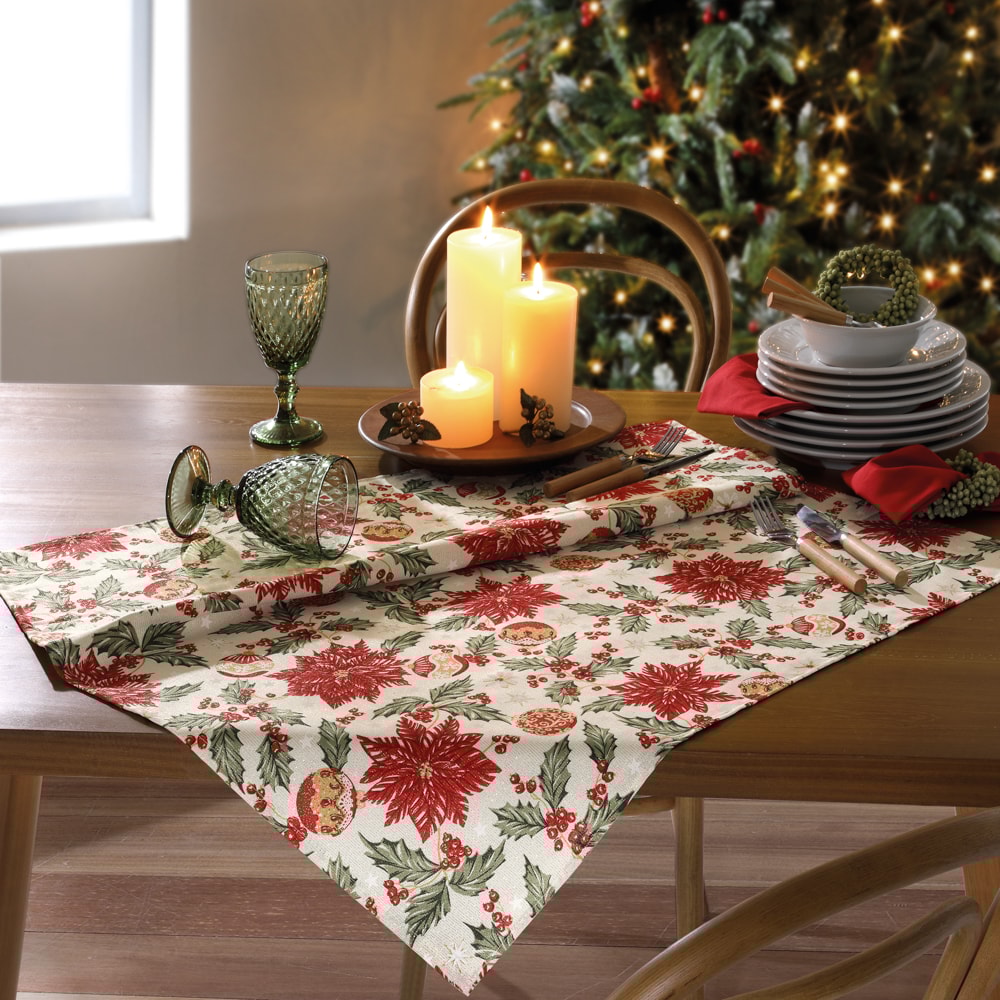 Toalha de Chá / Centro de Mesa Dohler Celebra Flores de Natal com Efeito Brilho 78cm x 78cm