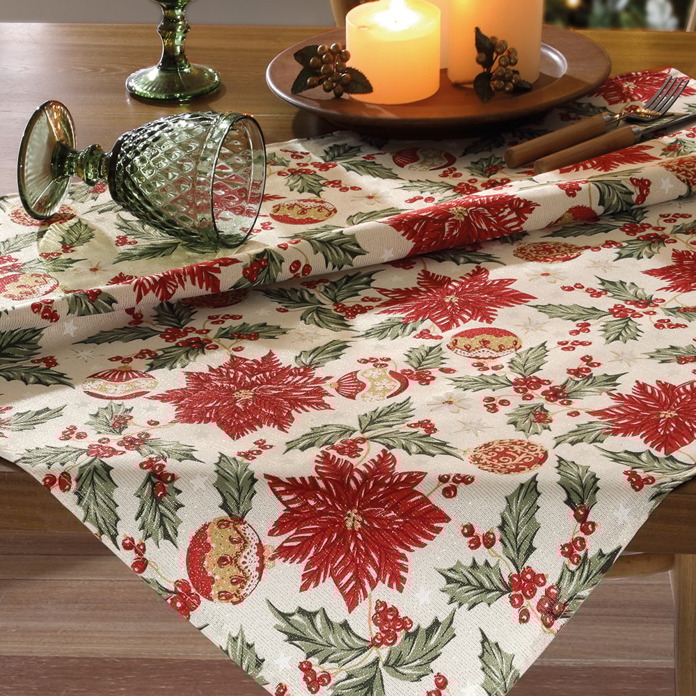 Toalha de Chá / Centro de Mesa Dohler Celebra Flores de Natal com Efeito Brilho 78cm x 78cm