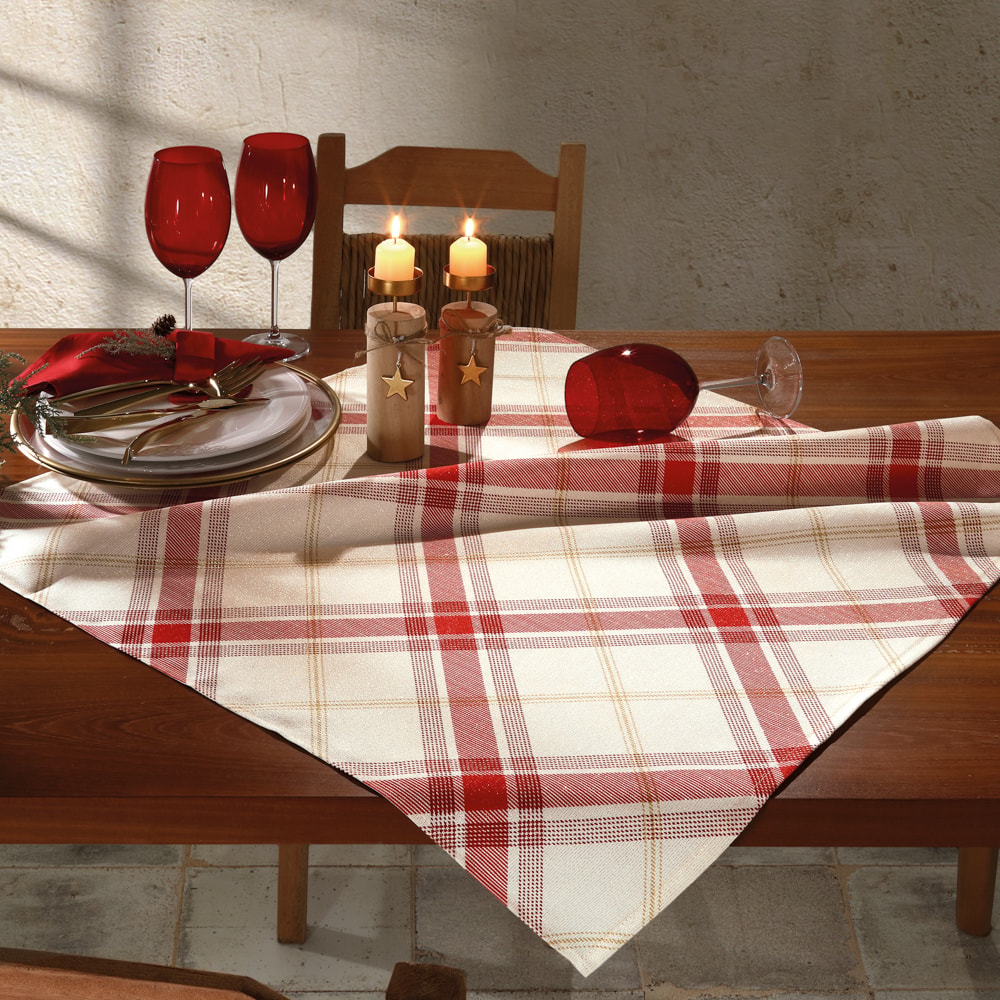 Toalha de Chá / Centro de Mesa Dohler Celebra Natal Xadrez com Brilho 78cm x 78cm