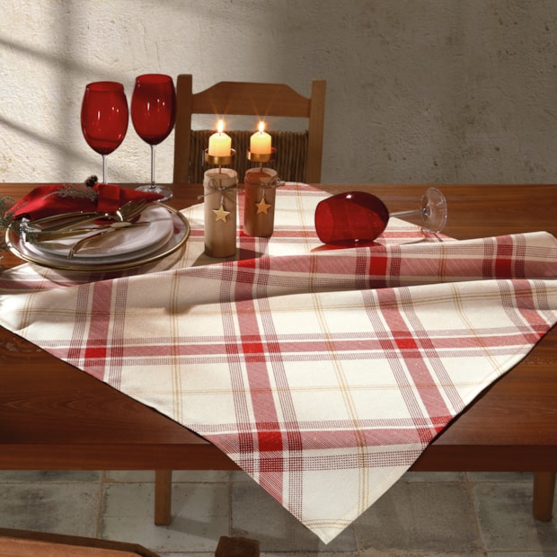 Toalha de Chá / Centro de Mesa Dohler Celebra Natal Xadrez com Brilho 78cm x 78cm