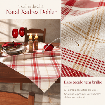 Toalha de Chá / Centro de Mesa Dohler Celebra Natal Xadrez com Brilho 78cm x 78cm