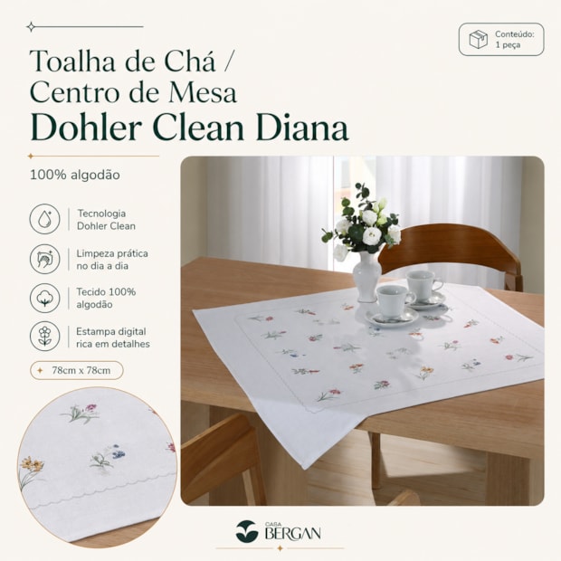 Toalha de Chá / Centro de Mesa Dohler Clean Diana 100% Algodão 78cm x 78cm