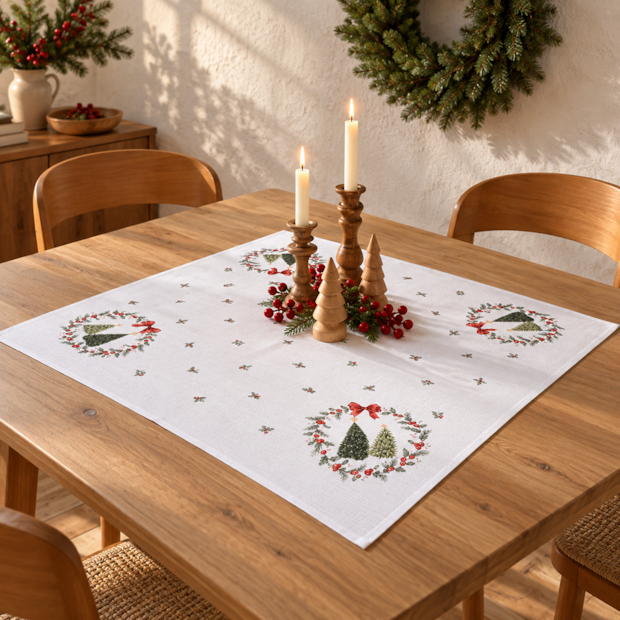 Toalha de Chá / Centro de Mesa Dohler Clean Estampado Digital Bosque de Natal 78cm x 78cm